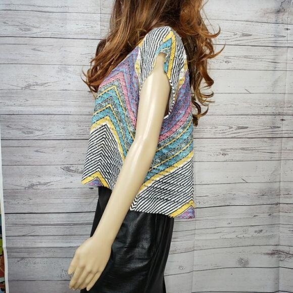 H.i.p. happening in the present oversize Womens Multicolor Chevron Knit Top M - Picture 6 of 8